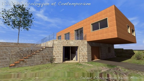 Villa BBC écologique, Bio climatique et contemporaine en Ossature Bois et pierre de Pays en Corse